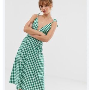 Green Gingham 100% Cotton Midi Dress Size 8